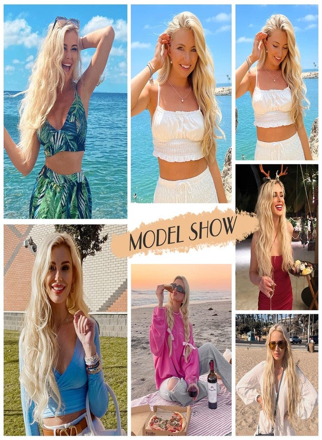 Lady Miranda Long Platinum Blonde Wig 28 Inch Natural Wavy Blonde Wig Middle Part Blonde Lace Wig Synthetic Hair Blonde Wigs for White Women - Image 5